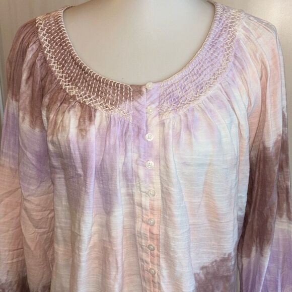 Lucky Brand purple tie dye peasant top shirt babydoll boho Sz S - Picture 4 of 12